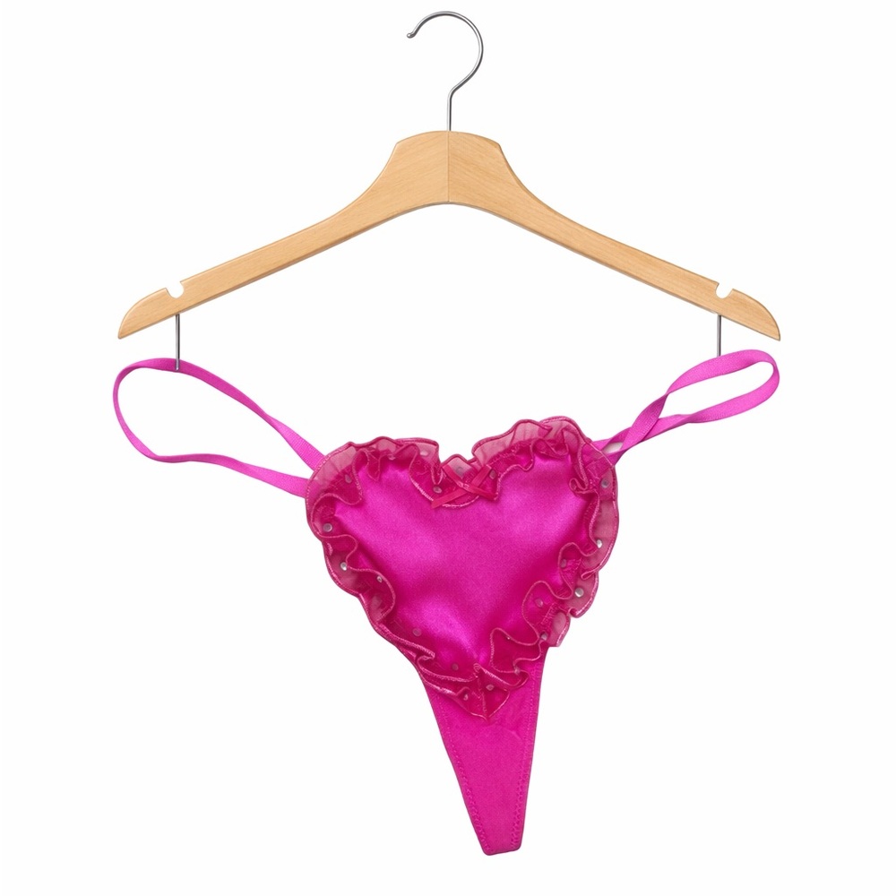 Victoria’s Secret Sexy Little Things Heart Thong Panty Pink Satin NWT Y2K M/L